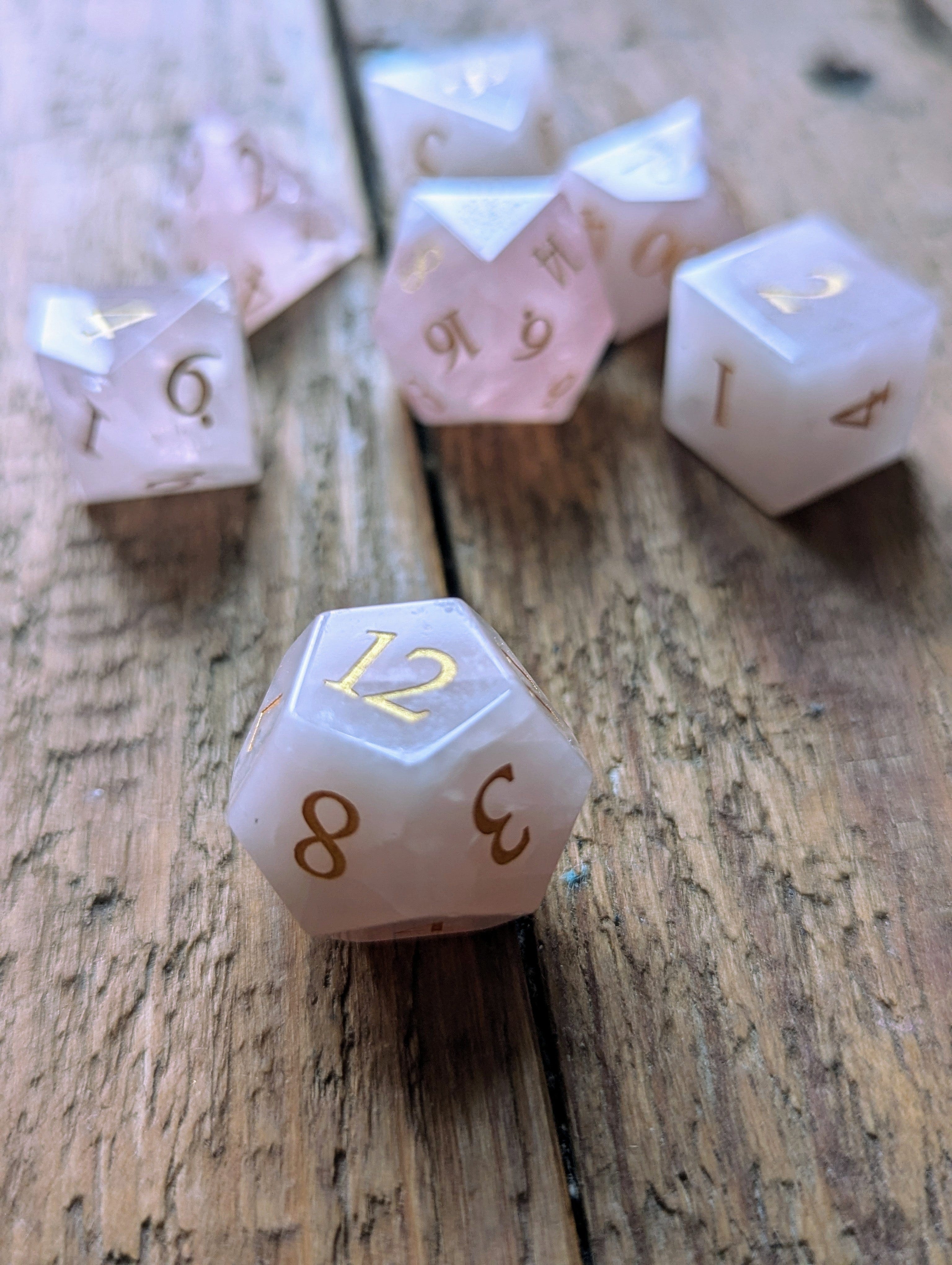 NordicDice Ædelsten og Krystal Rose quartz sun - roleplaying dice Exclusive