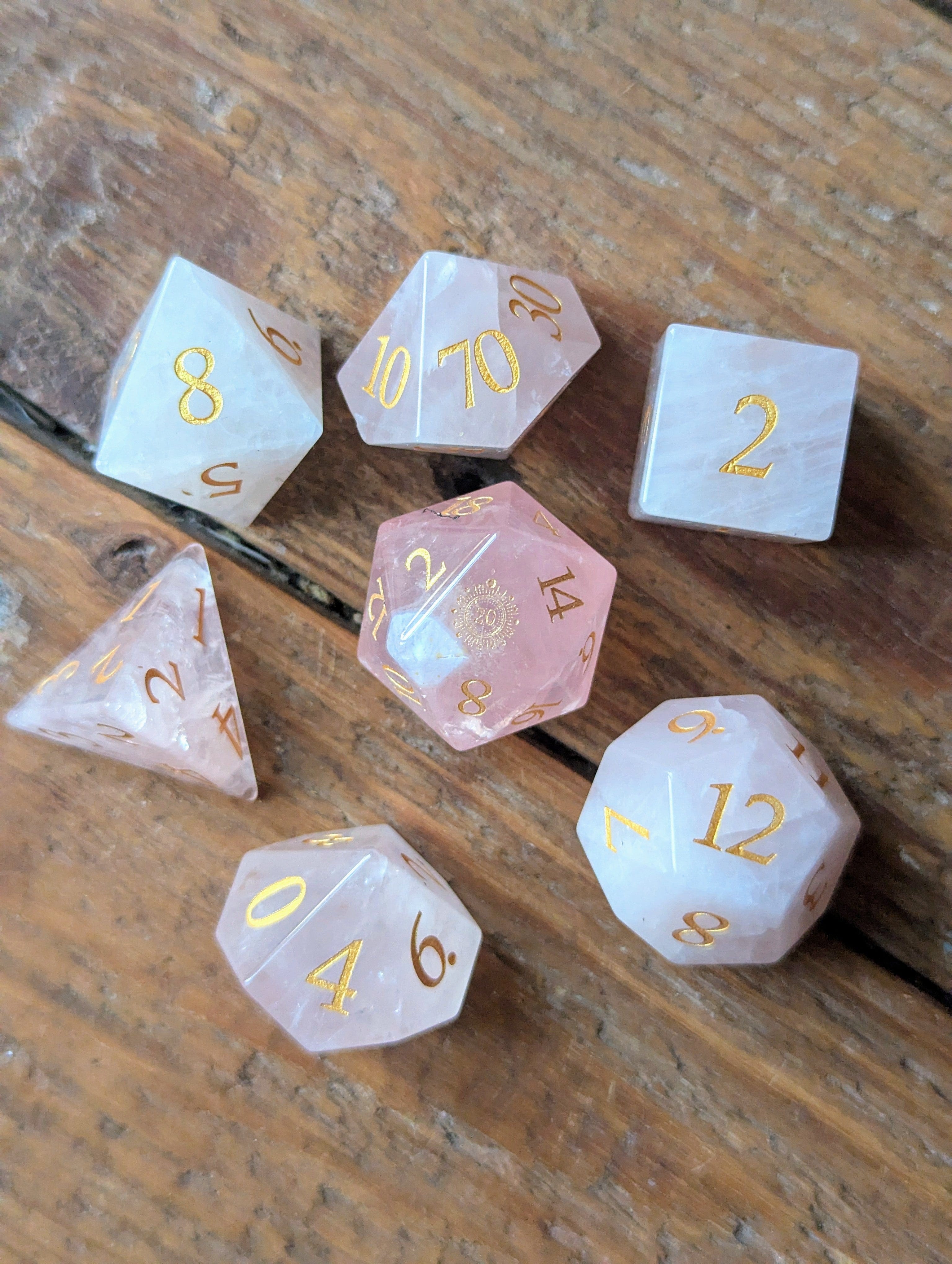 NordicDice Ædelsten og Krystal Rose quartz sun - roleplaying dice Exclusive