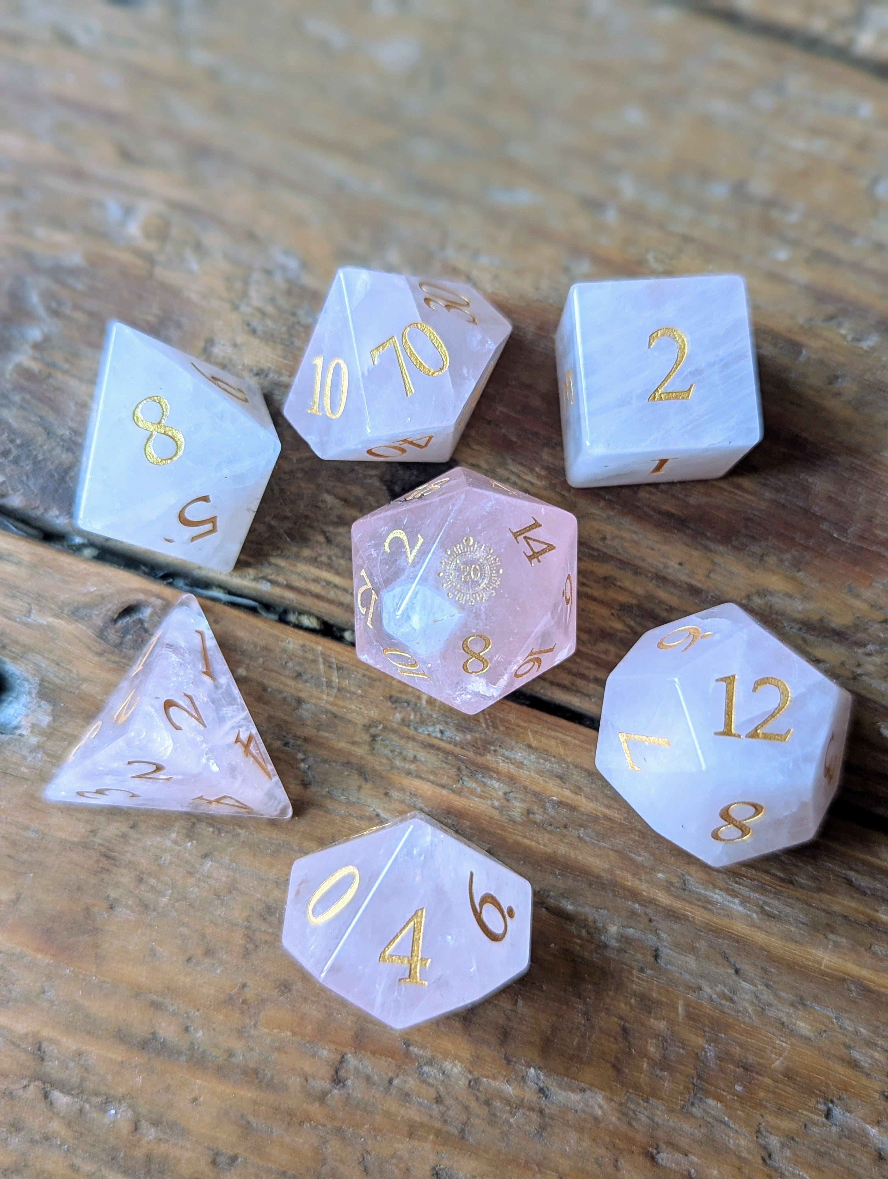 NordicDice Ædelsten og Krystal Rose quartz sun - roleplaying dice Exclusive