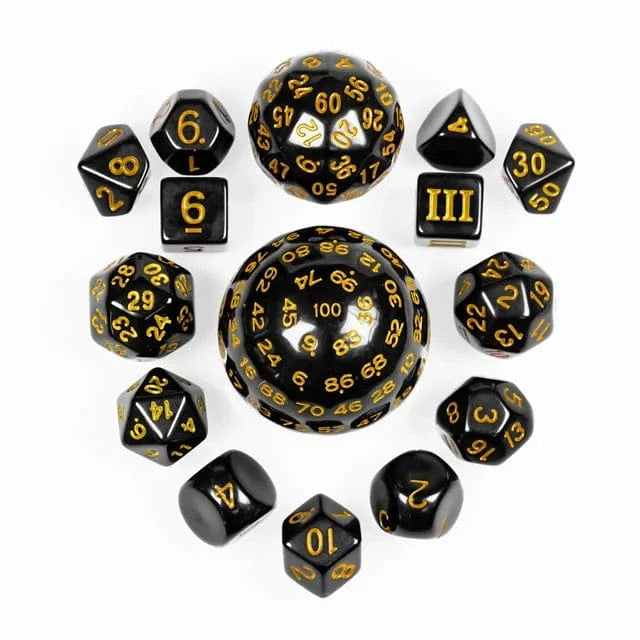 NordicDice Akryl og Resin Black and yellow All you need terningesæt - 15 pieces