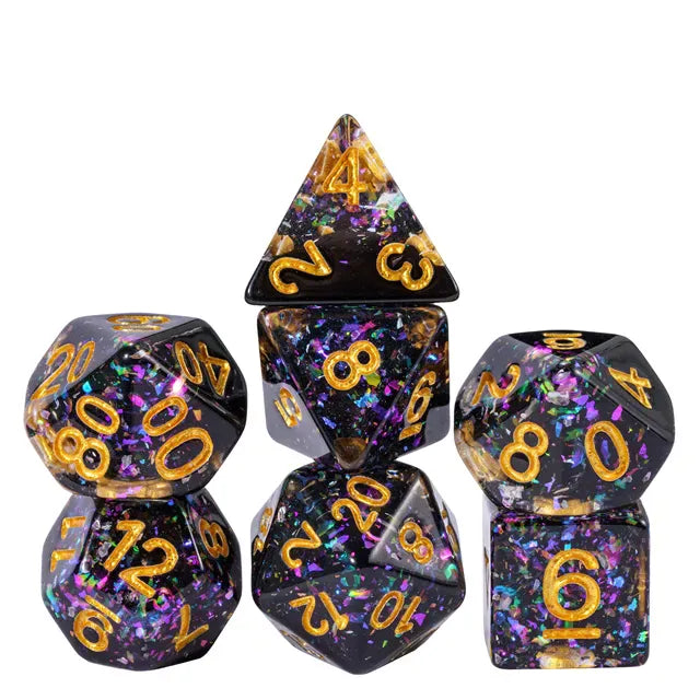 NordicDice Akryl og Resin Sort Glitter galaxy dice - role playing dice set