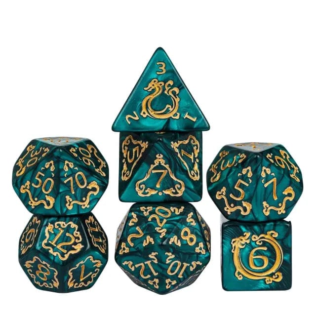 NordicDice Akryl og Resin Green Dragonborn dice set