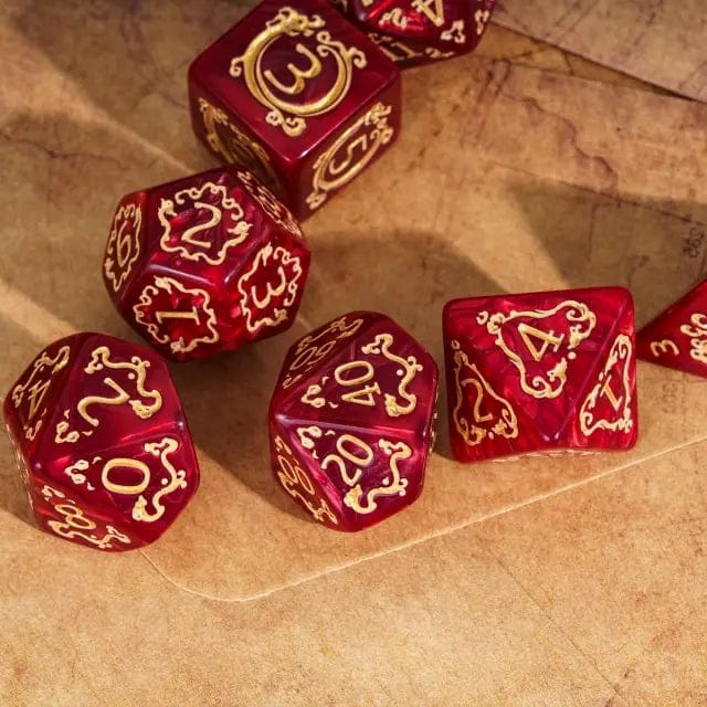 NordicDice Akryl og Resin Red Dragonborn dice set