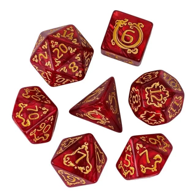 NordicDice Akryl og Resin Red Dragonborn dice set