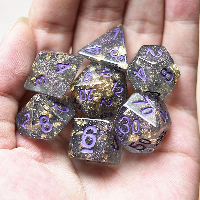 NordicDice Akryl og Resin Skinnende Guldterningssæt - 7 stk