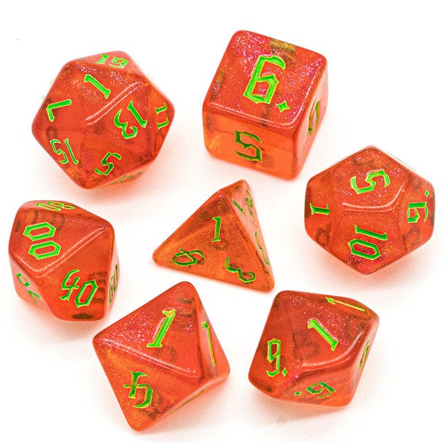 NordicDice Akryl og Resin Vandmelon terninger med glimmer