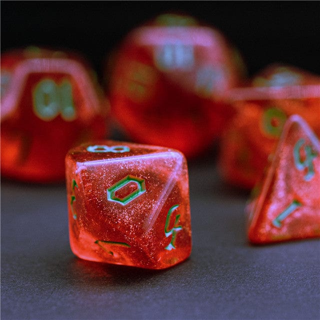 NordicDice Akryl og Resin Vandmelon terninger med glimmer