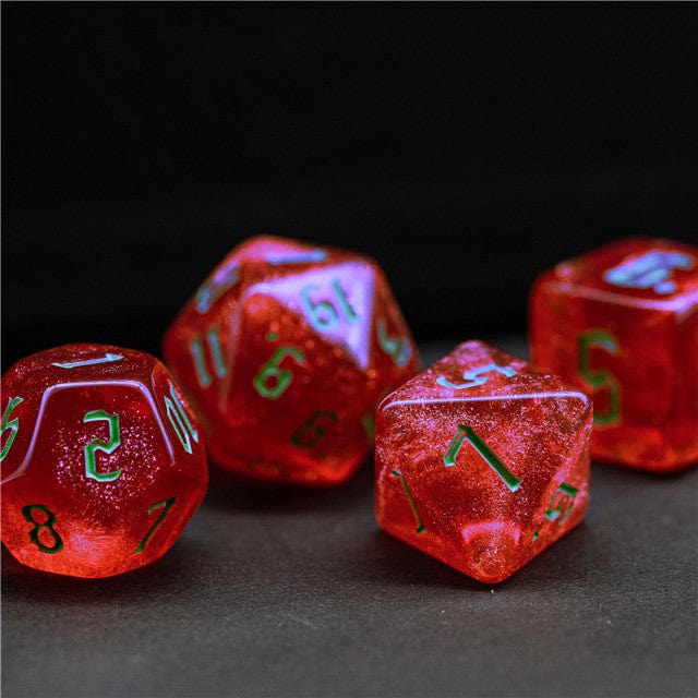 NordicDice Akryl og Resin Vandmelon terninger med glimmer