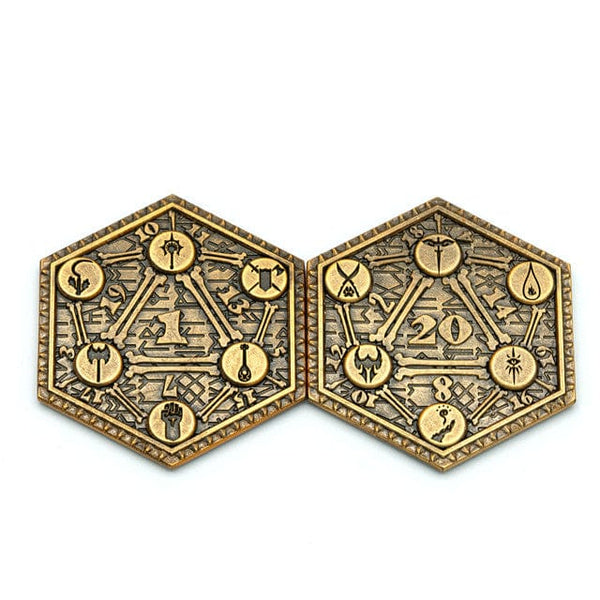 NordicDice D20 Class metal mønt D20 og nat 1