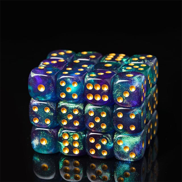 NordicDice d6 12 stk. Blågrøn terninger m. glitter d6 - 16mm