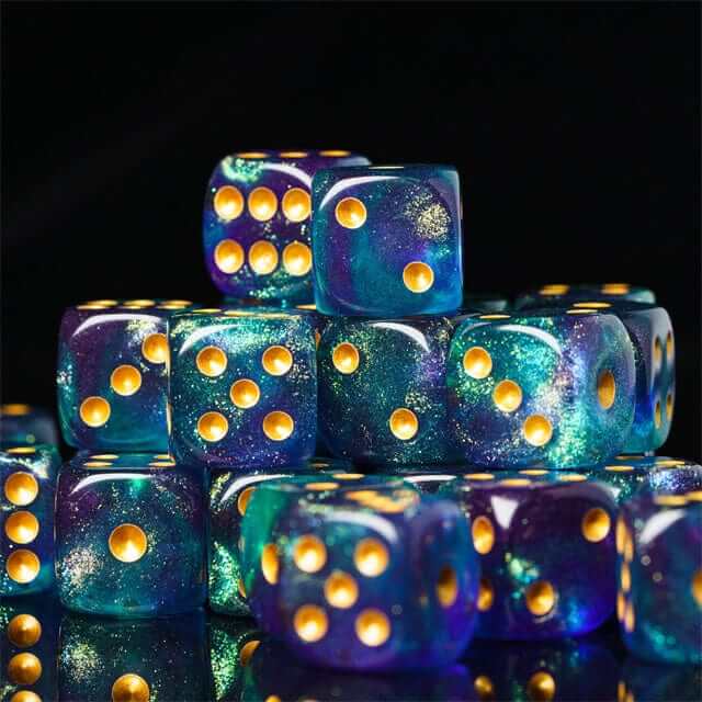 NordicDice d6 12 stk. Blågrøn terninger m. glitter d6 - 16mm