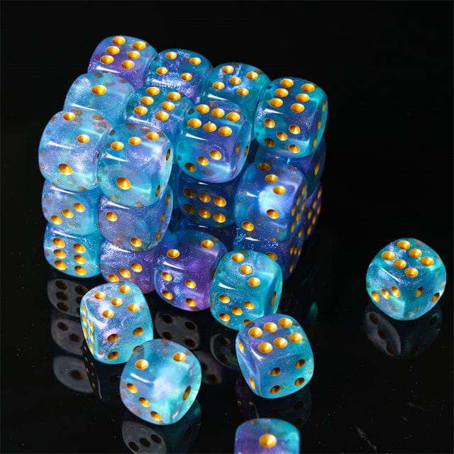 NordicDice d6 Lyseblå glitter d6 terninger - 16mm