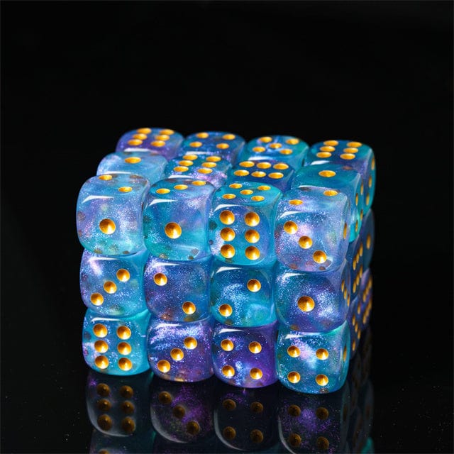 NordicDice d6 Lyseblå glitter d6 terninger - 16mm