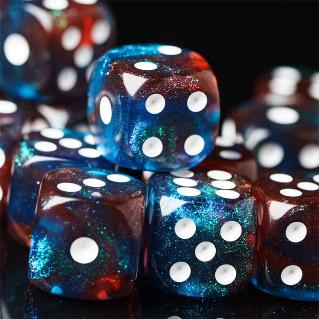 NordicDice d6 Rødblå glitter d6 terning - 16mm