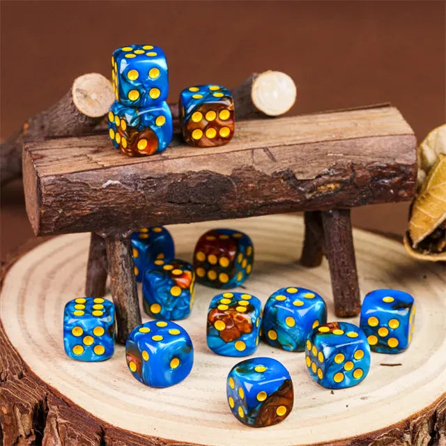 Blue and red mini d6 dice
