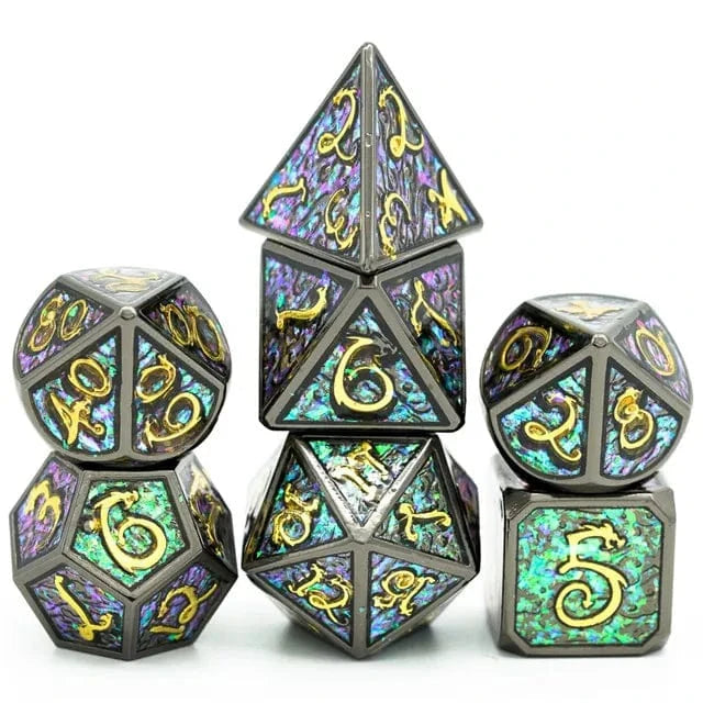 NordicDice Metal terninger Black Dragon protector rollespilsterningesæt