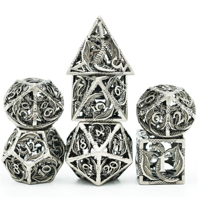 NordicDice Metal terninger Hul Drage Dice Lavet af Metal - 7 stk rollespilsterninger