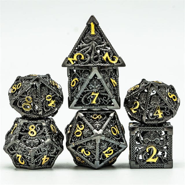 NordicDice Metal terninger Black Hul Illithid Dice af Metal - 7 stk rollespilsterninger