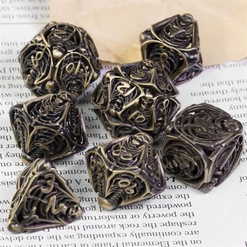 NordicDice Metal terninger Hul knogle dice lavet af metal - 7 stk rollespilsterninger