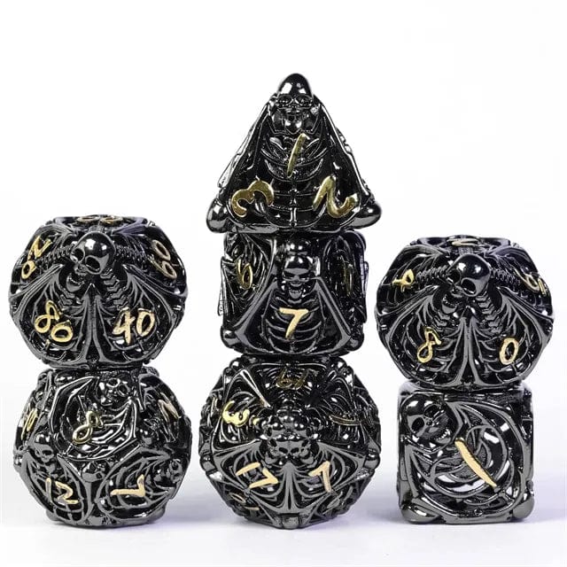 NordicDice Metal terninger Sort Hul knogle dice lavet af metal - 7 stk rollespilsterninger