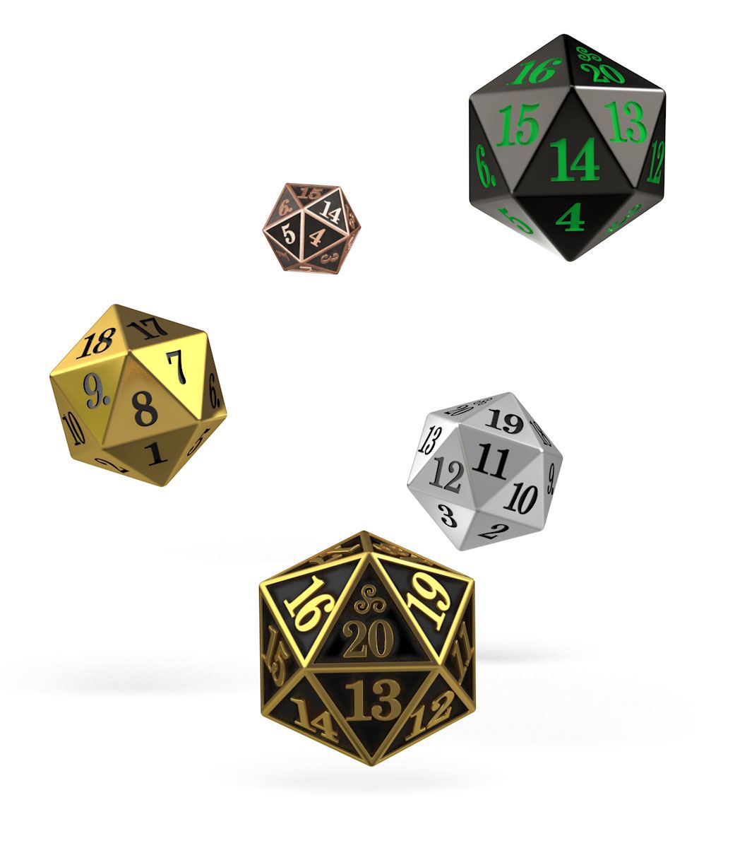 NordicDice Metal terninger Oakie Doakie Dice D20 Spindown Dice Set Metal (5)