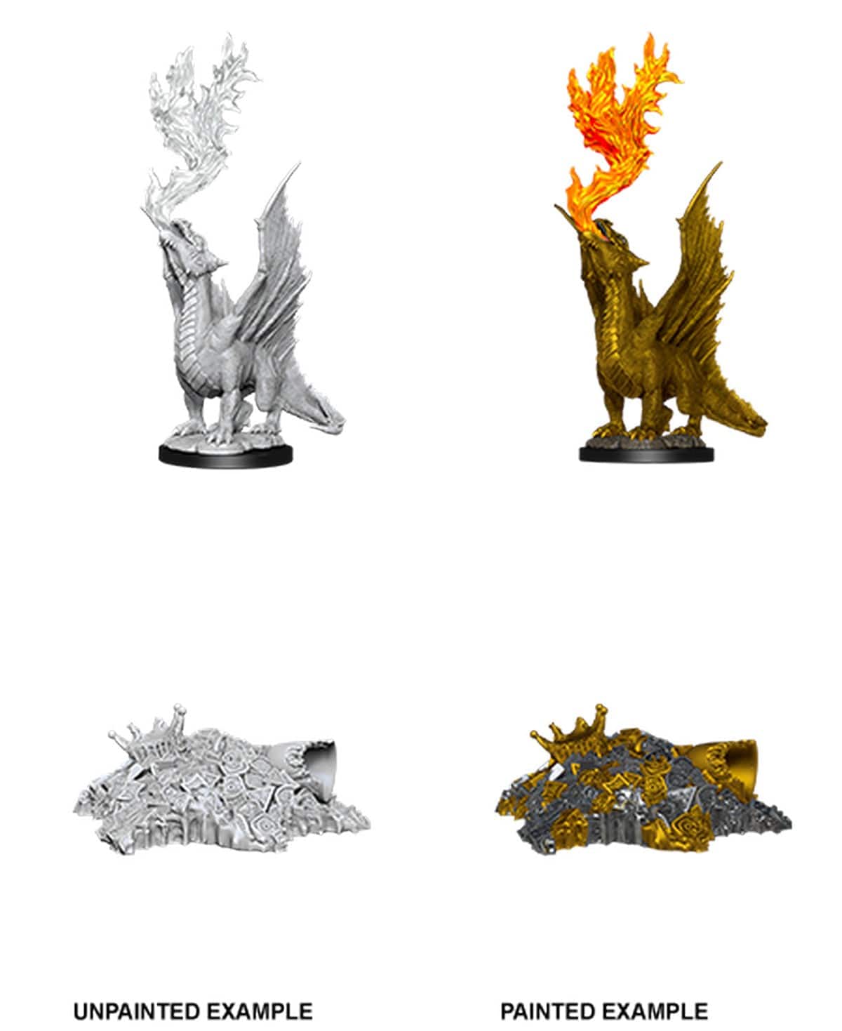 NordicDice rollespilsfigurer Dungeons and Dragons - Gold Dragon Wyrmling and Half Eaten Treasure Pile