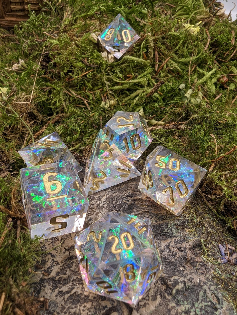 NordicDice Sharp Dice Angelic terningesæt -  Transparent Sharp dice