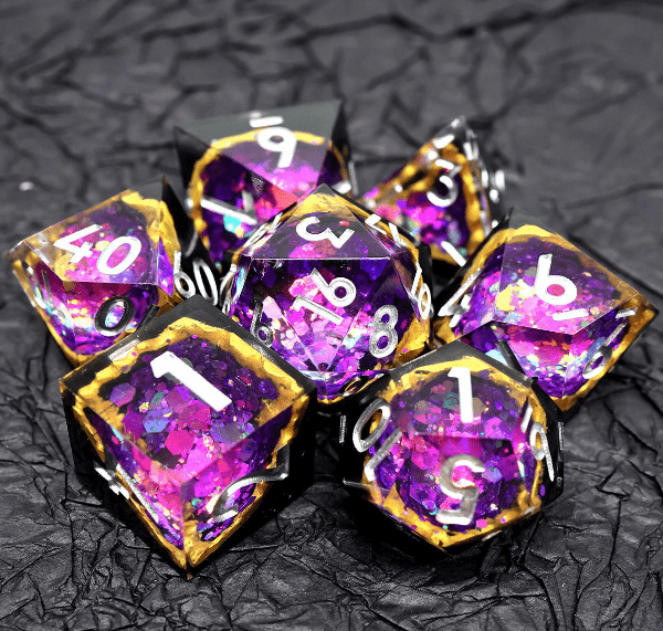 NordicDice Sharp Dice Fallingstar - Pink stardust sharp dice rollespilsterninger